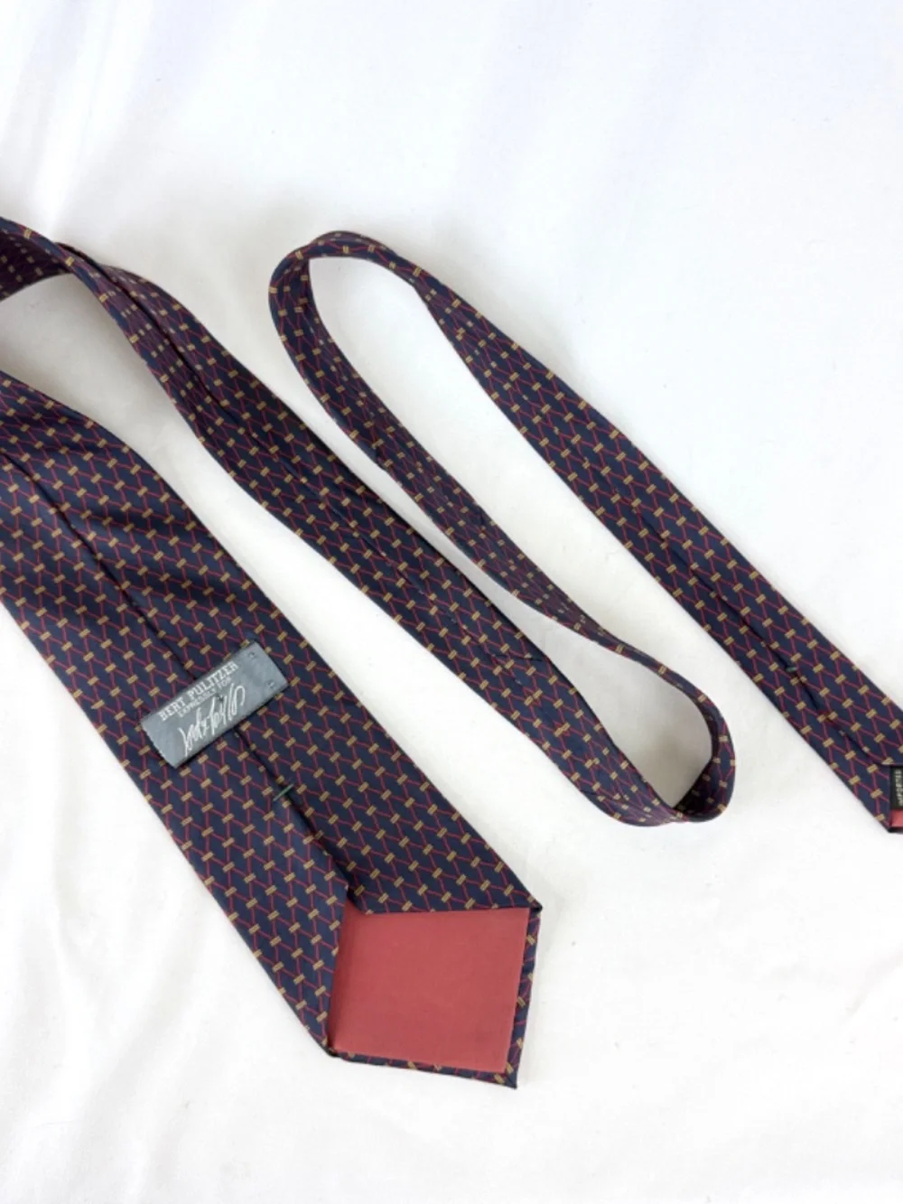 1990s Bert Pulitzer Lord and Taylor Mens Necktie Navy Blue Silk Tie Geometric
